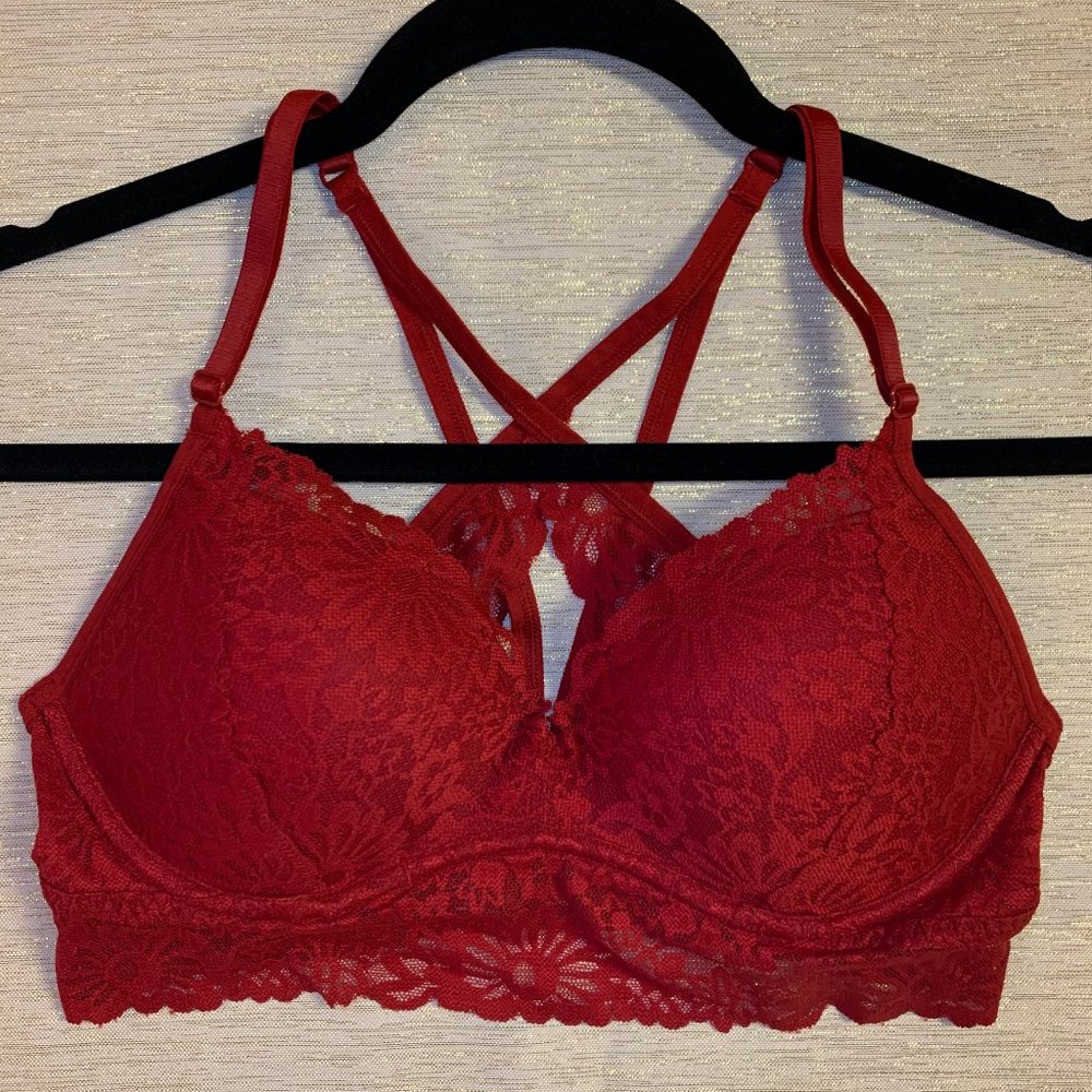 VS Pink Red Lace Razorback Bralette Sz Small NWOT